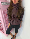 Faux Leather Belted Funnel Neck Jacket
