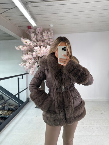 Faux belted coat - brown