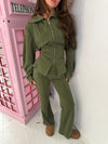 Back-Tie Cinched Waist Zip Jacket & Wide Leg Trousers Co-ord