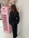 Back-Tie Cinched Waist Zip Jacket & Wide Leg Trousers Co-ord