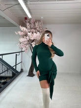 High neck knot dress - emerald green