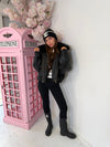 Oversized Leather-Look Jacket with Faux Fur Collar & Quilted Lining