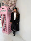 Long Belted Trench Coat with Gold Buttons