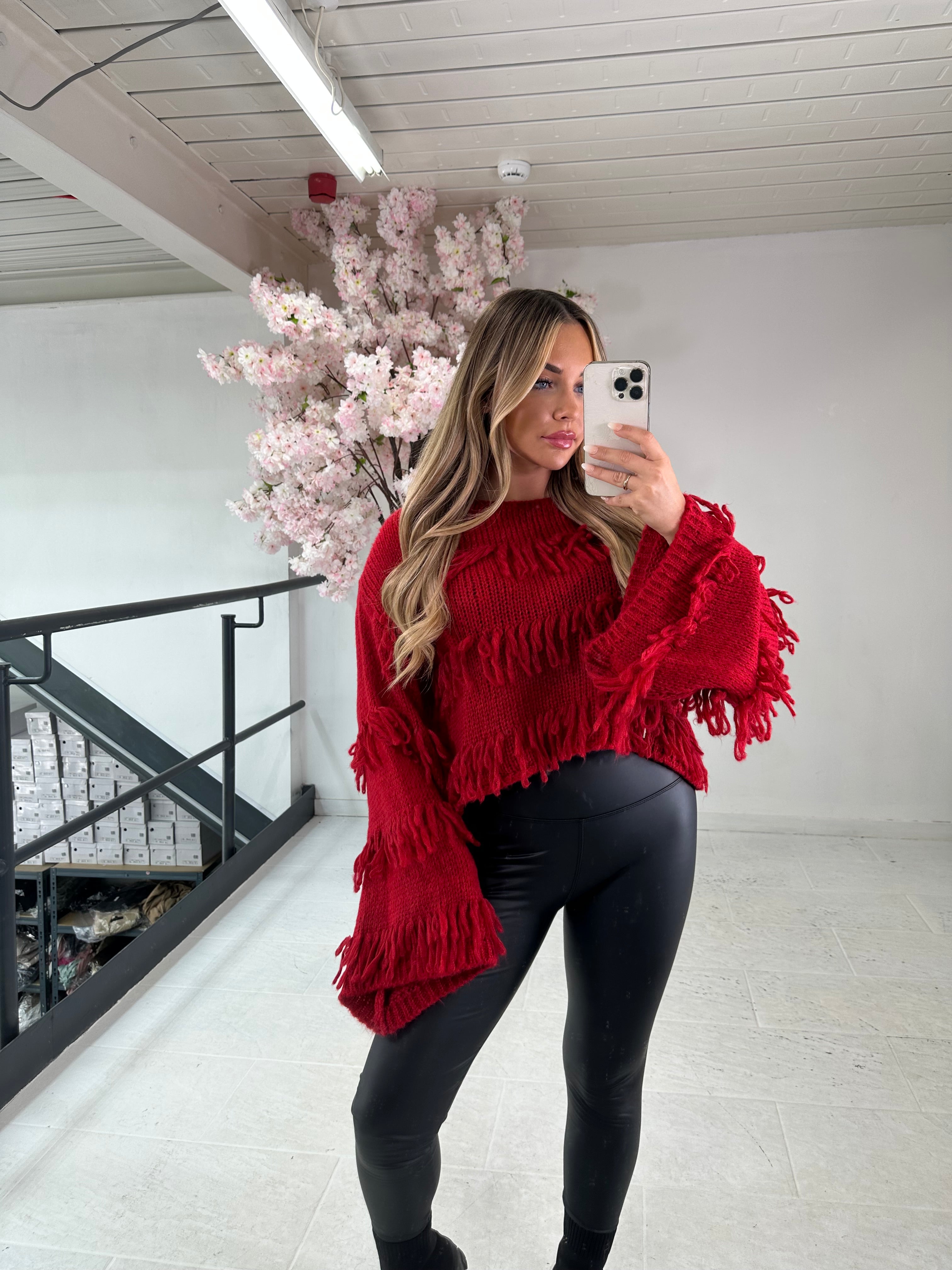 Fringe jumper - red