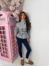 Check Funnel Neck Belted Trench Jacket