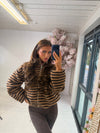 Striped Teddy Fleece Zip-Up Jacket – High Neck