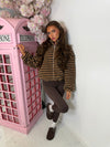 Striped Teddy Fleece Zip-Up Jacket – High Neck