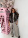 Oversized Leather-Look Jacket with Faux Fur Collar & Quilted Lining