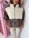 Leopard Print Teddy Fleece Zip Up Jacket