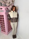 Leopard Print Teddy Fleece Zip Up Jacket