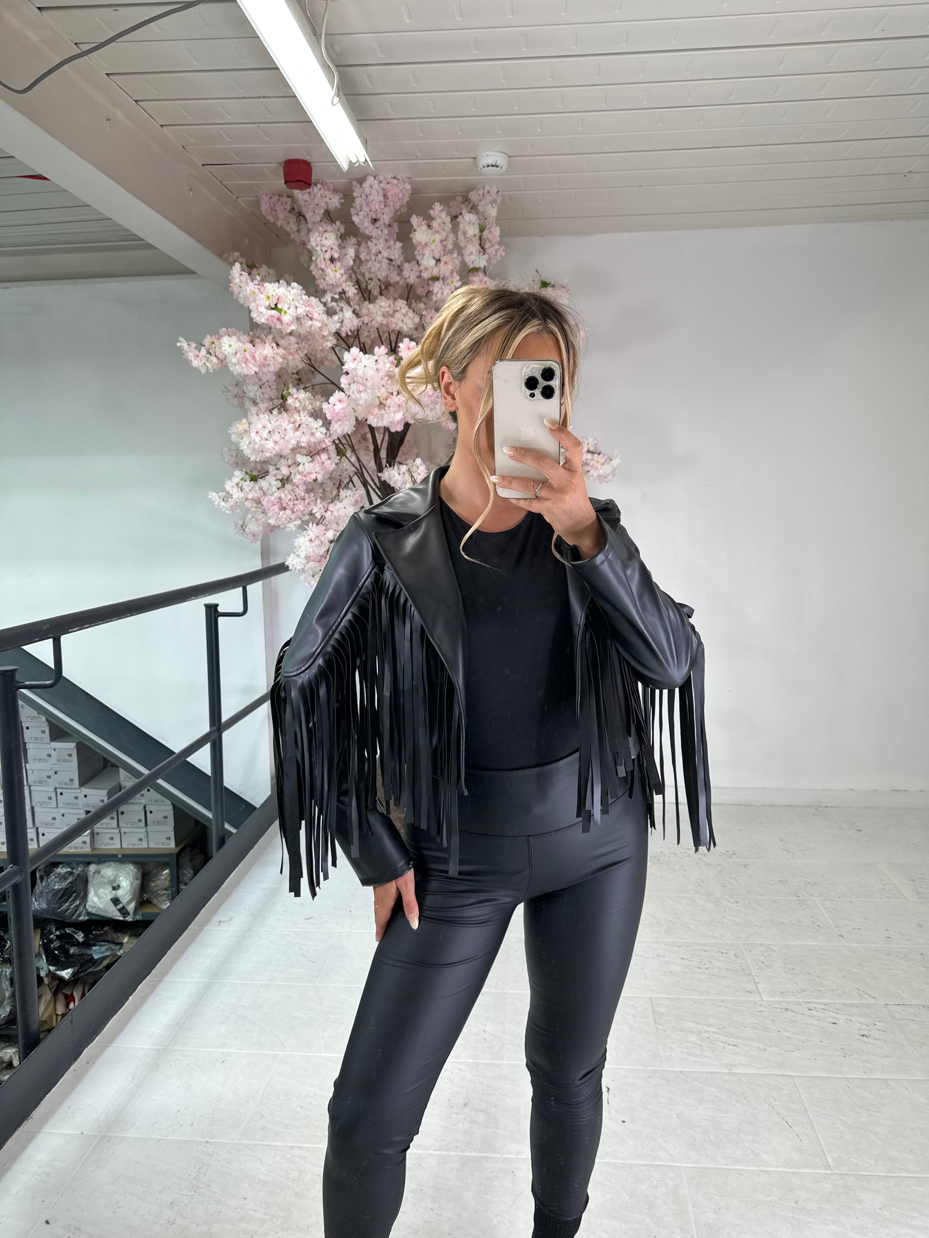 Tassel faux leather jacket - black