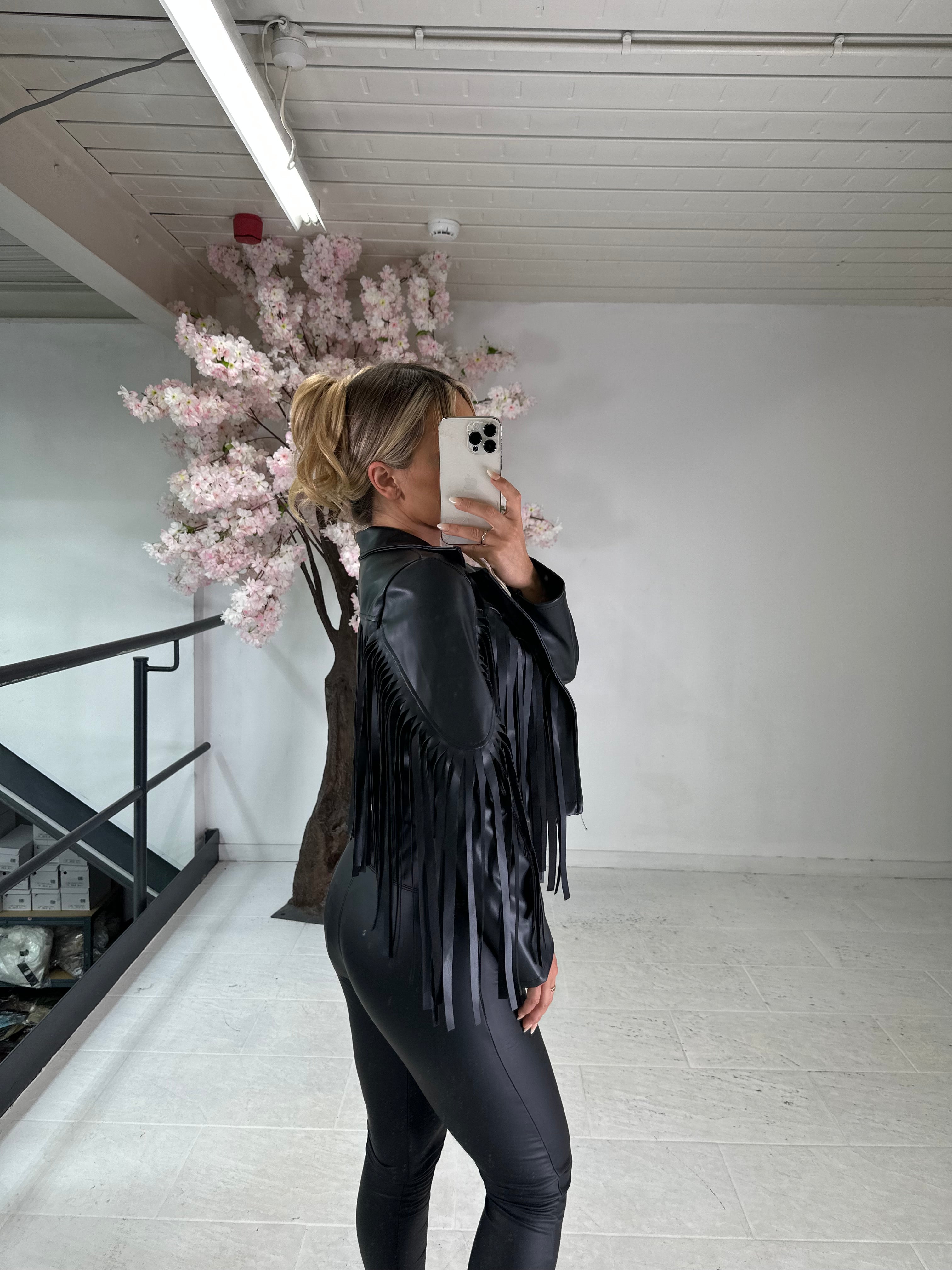 Tassel faux leather jacket - black