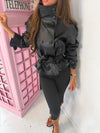 High Neck Cropped Faux Leather Belted Jacket