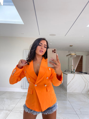 Gold Button Blazer - Orange