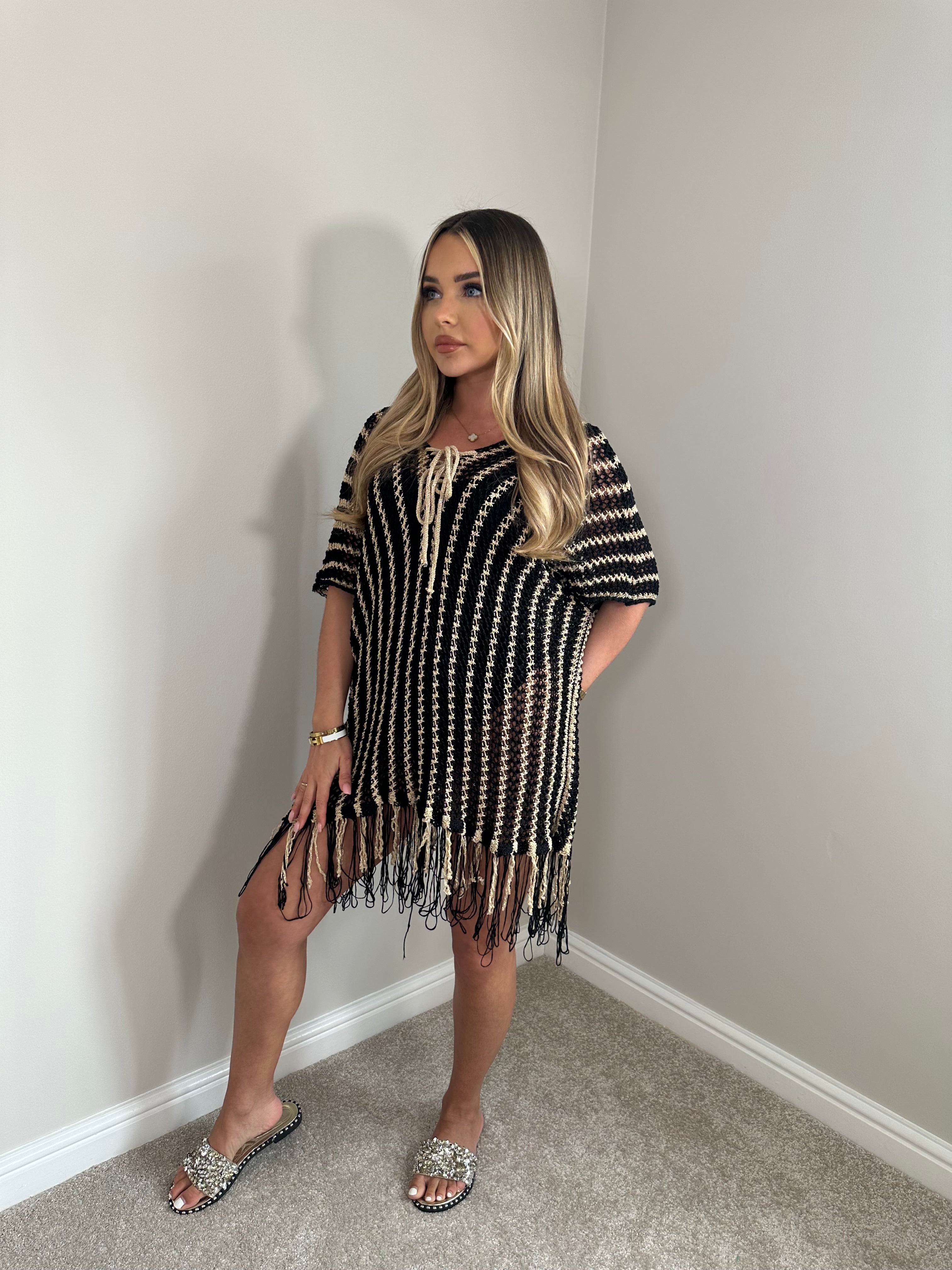 TIE UP KAFTAN - BLACK & GOLD