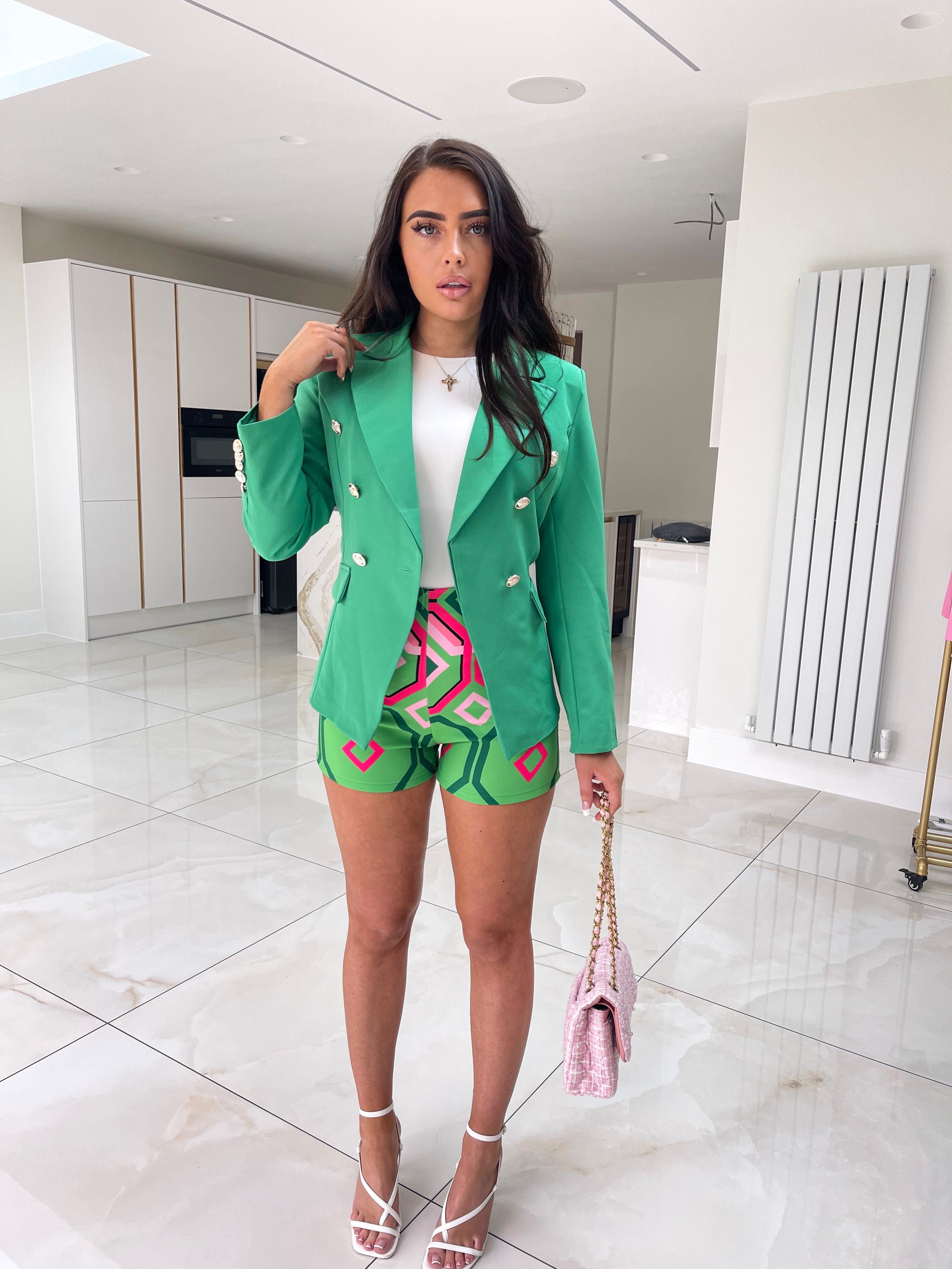 Gold Button Blazer - Green