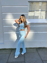 ribbed tie up lounge set - baby blue