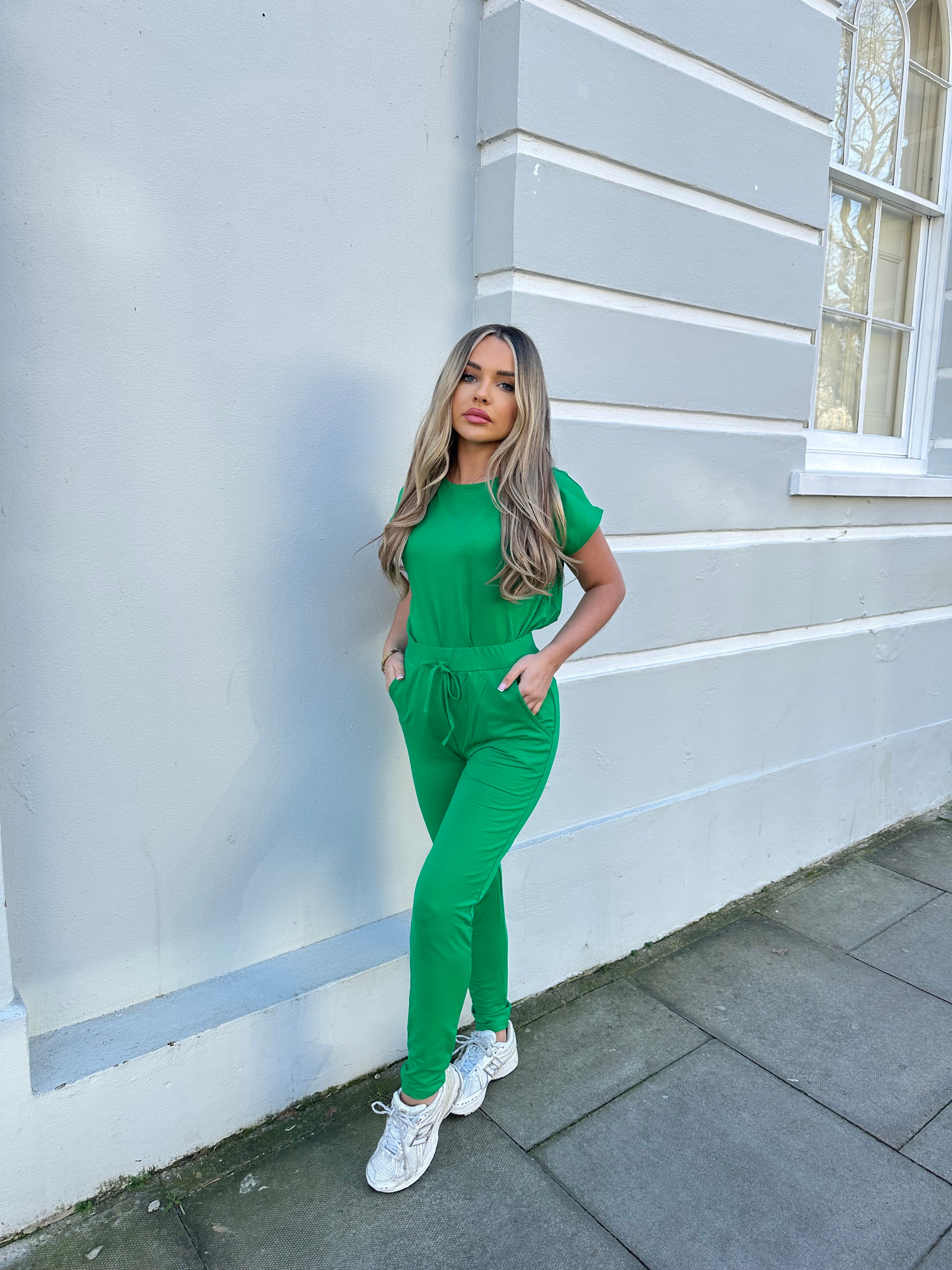 basic short sleeve lounge set - green