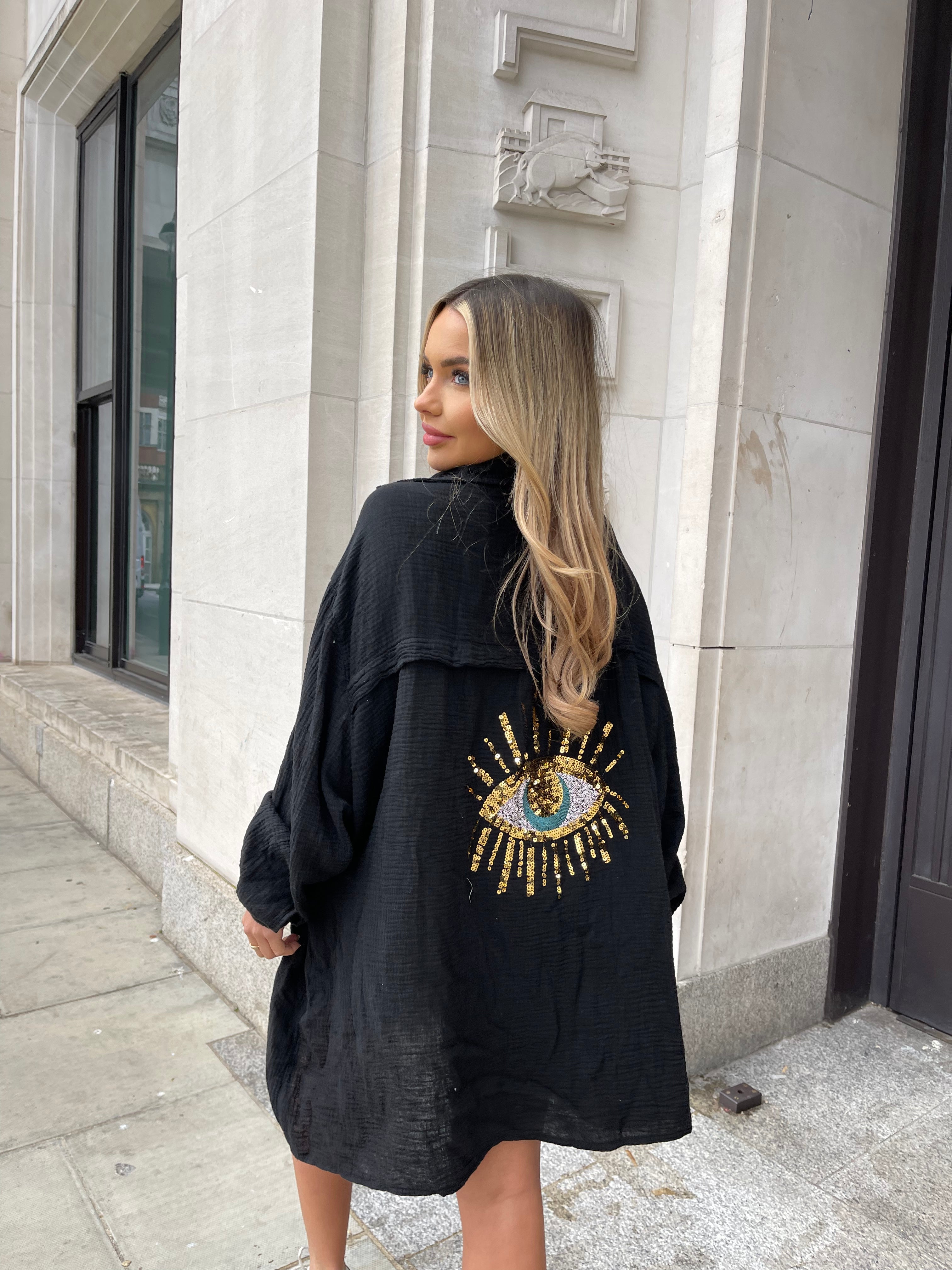 evil eye cheesecloth shirt black FB LONDON