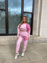 graffiti heart crop jogger set - pink