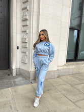 graffiti evil eye crop jogger set - blue