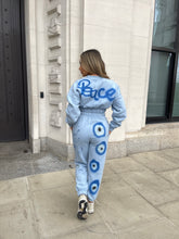 graffiti evil eye crop jogger set - blue
