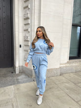 graffiti evil eye crop jogger set - blue