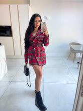 Gold Button Tartan Blazer Dress