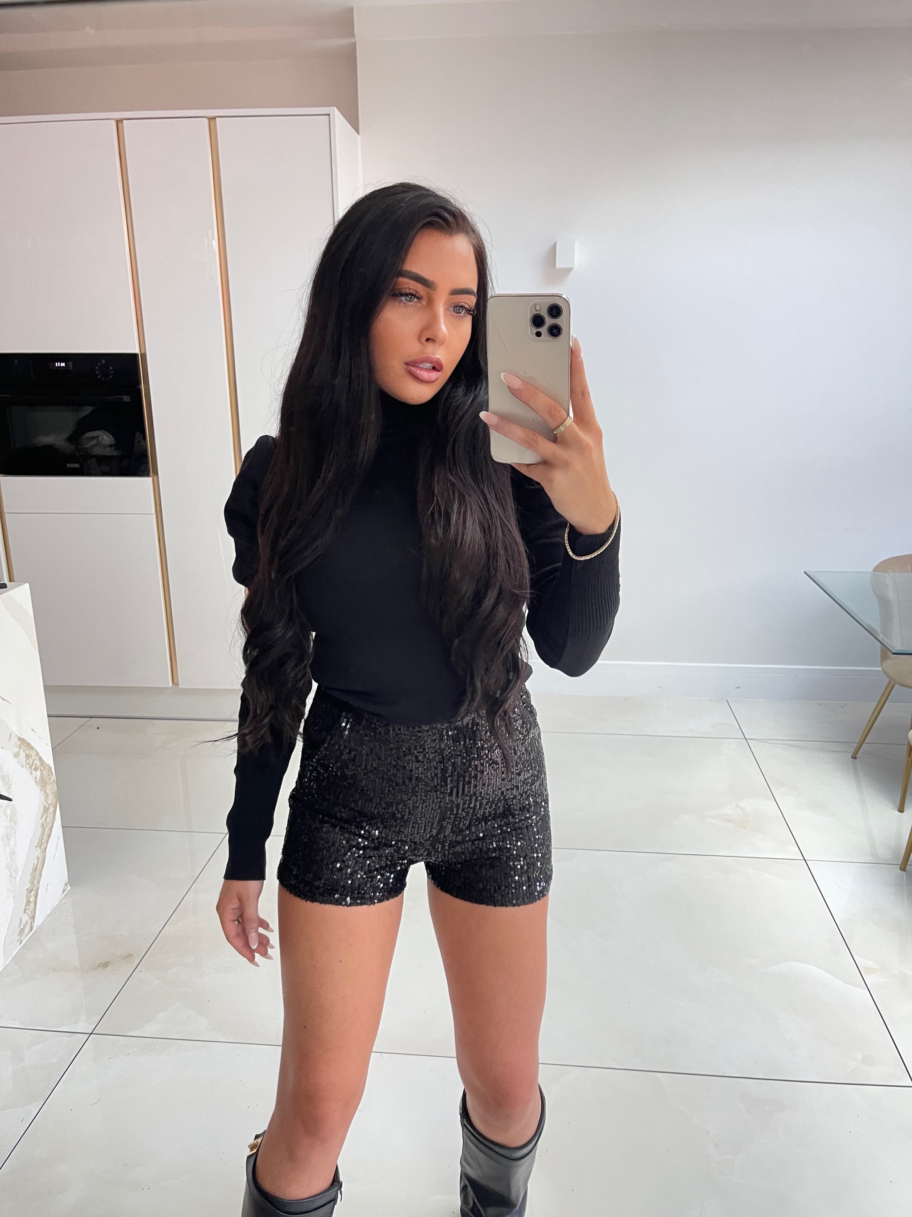 Sequin Hot Pants - Black