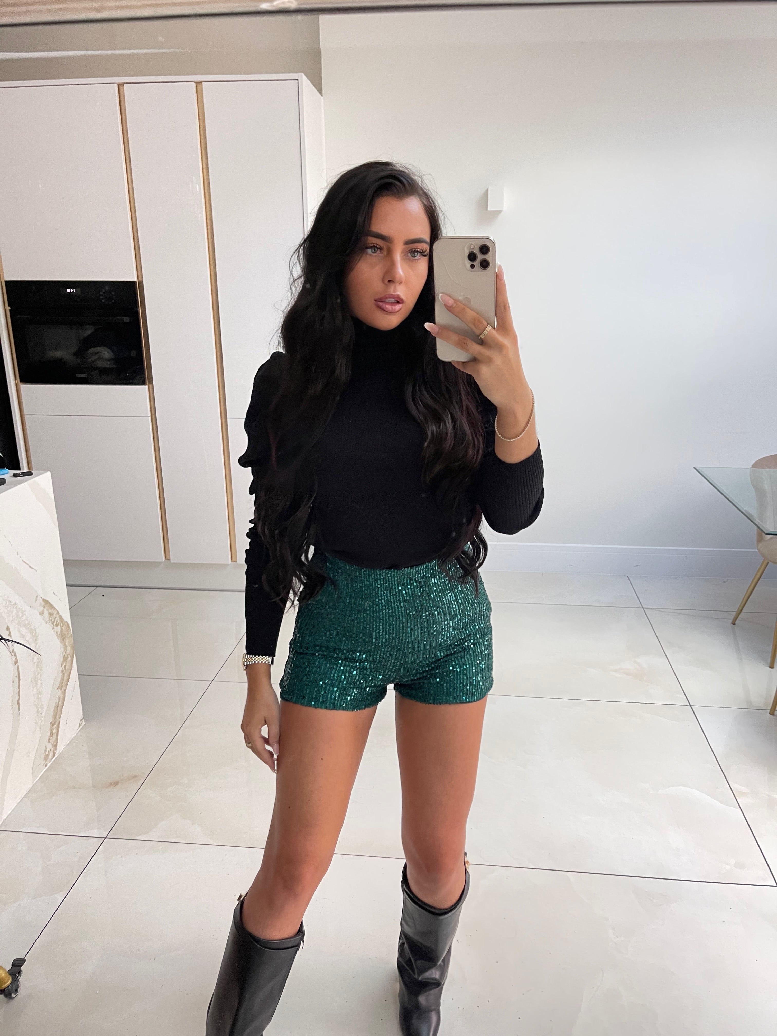 Sequin Hot Pants - Green