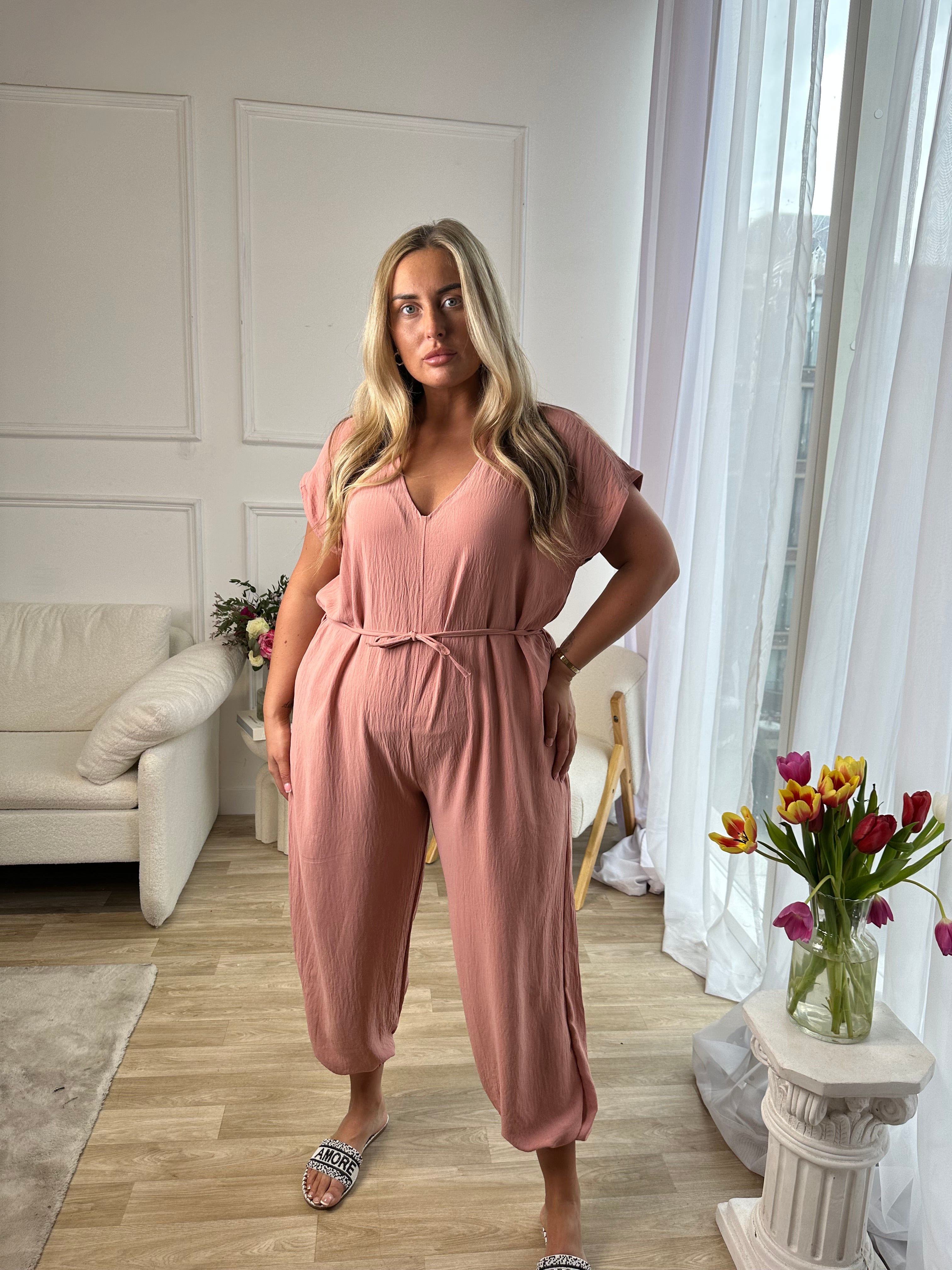 Belted Jumpsuit - pink