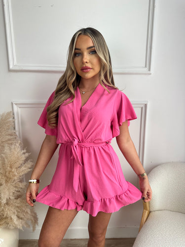 belted frill playsuit - hot pink