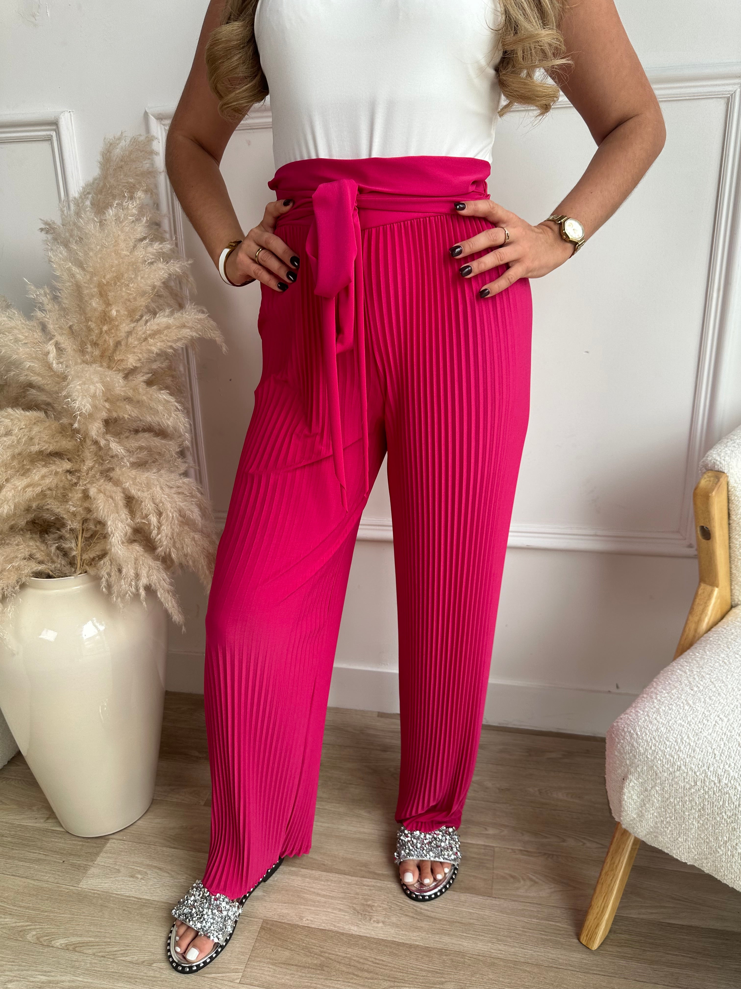 tie up pleated trousers - hot pink