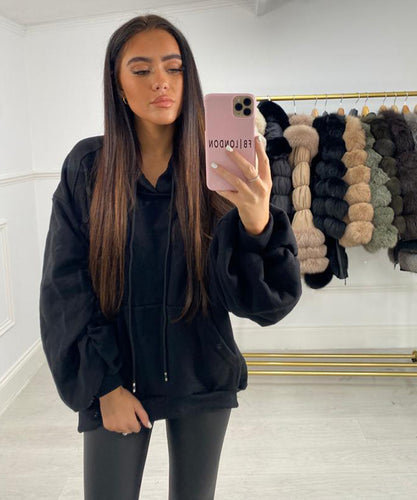 Hoodie Ruched Jumper - Black