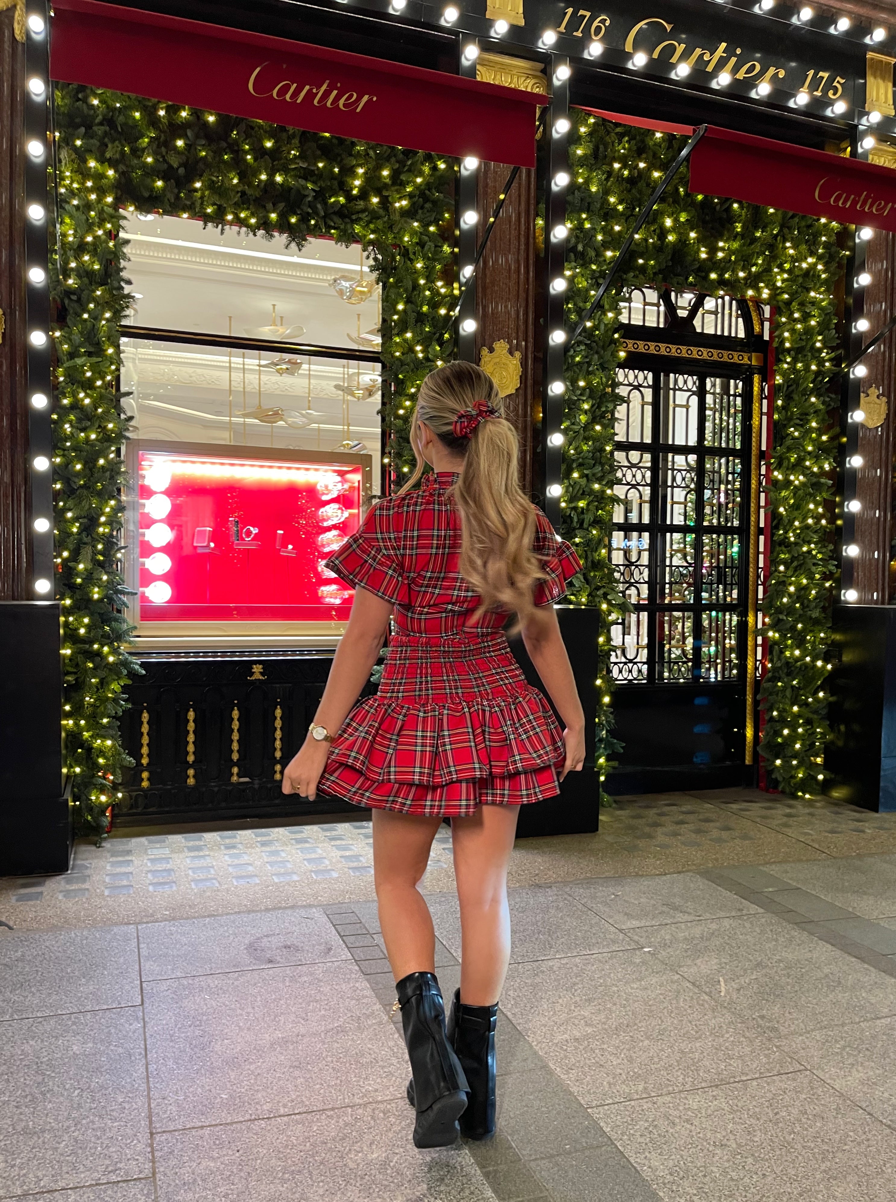 Tartan Bow Skirt Set - Red
