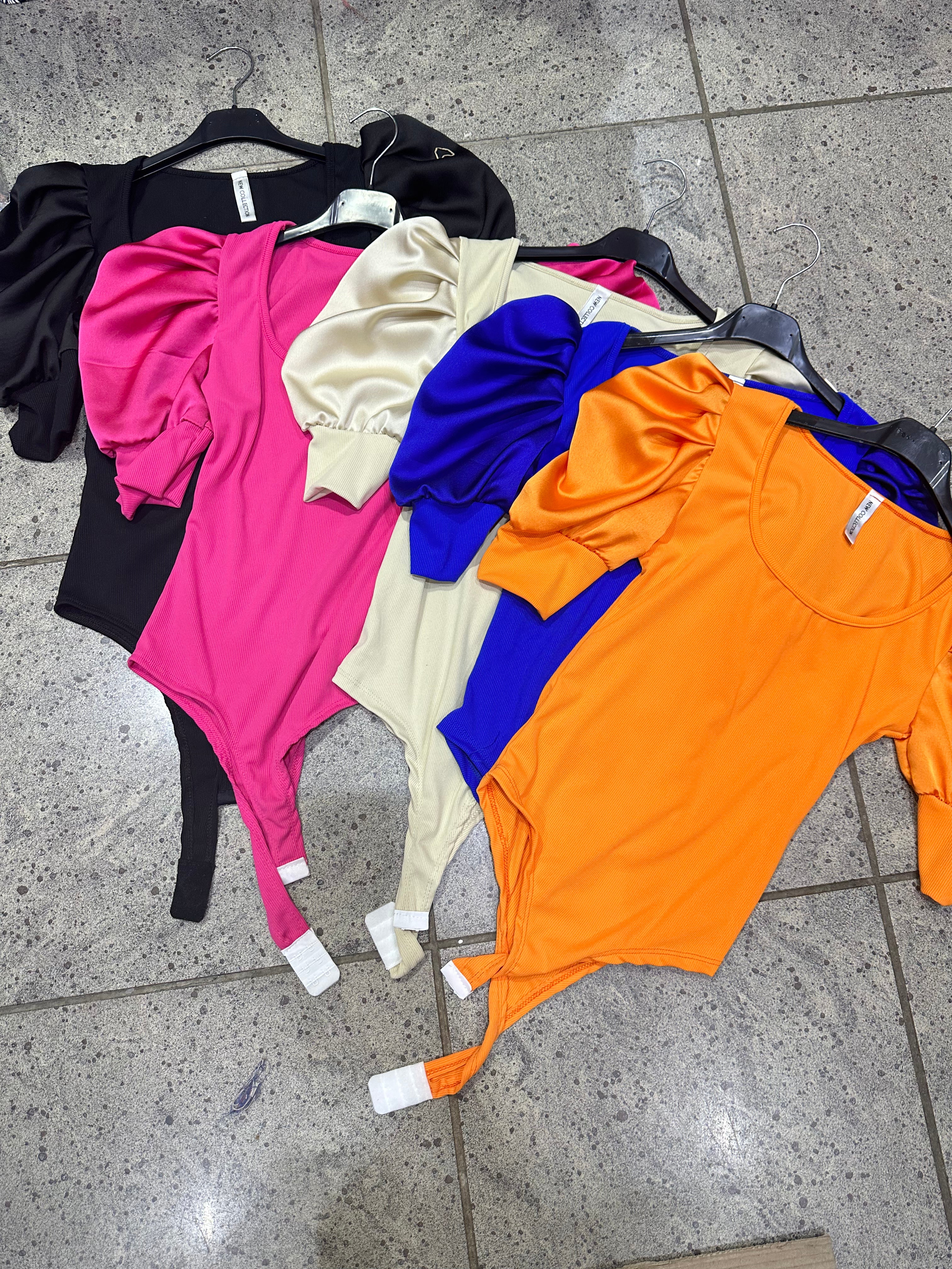 Satin Puff Sleeve Bodysuit - orange