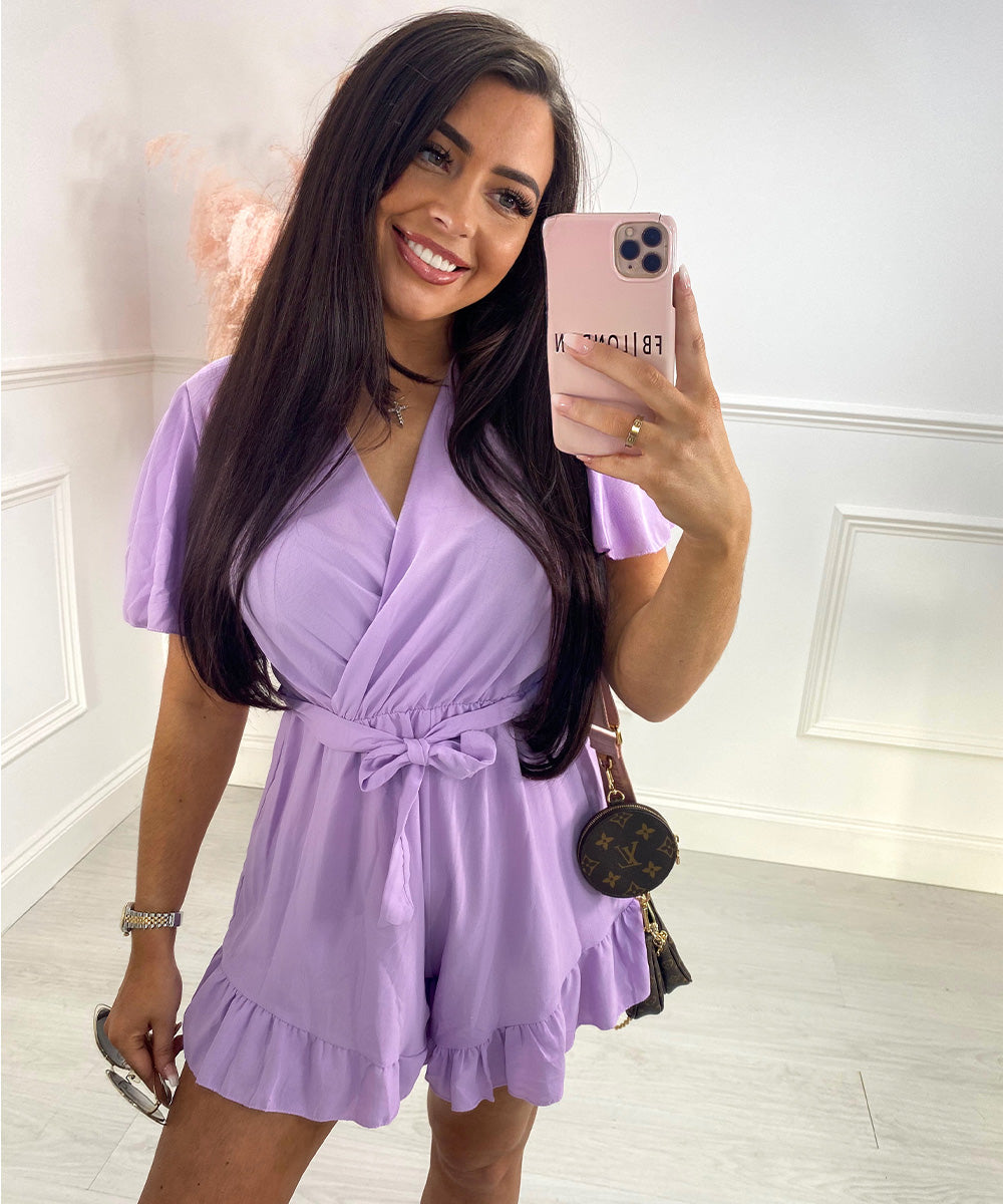 Belted Frill Playsuit - Lilac