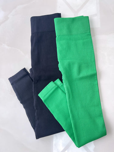 Seamless Ribbed Leggings - Black