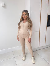 Ribbed Zip Lounge Wear - Beige