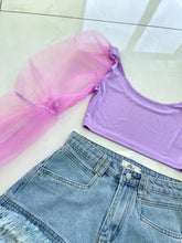 Mesh Sleeve Crop Top - Lilac
