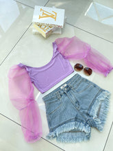 Mesh Sleeve Crop Top - Lilac