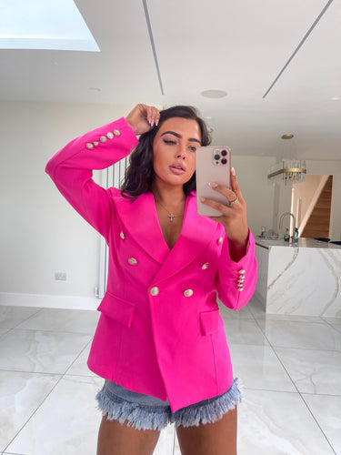 Gold Button Blazer - Hot Pink
