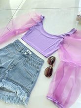Mesh Sleeve Crop Top - Lilac