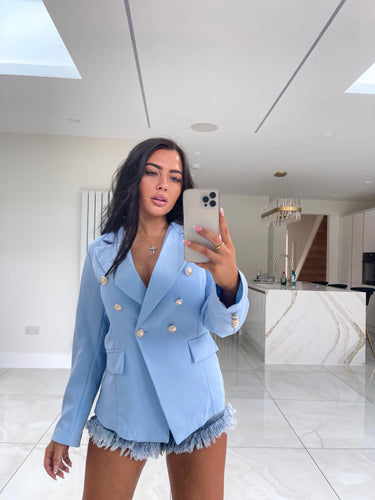 Gold Button Blazer - Blue