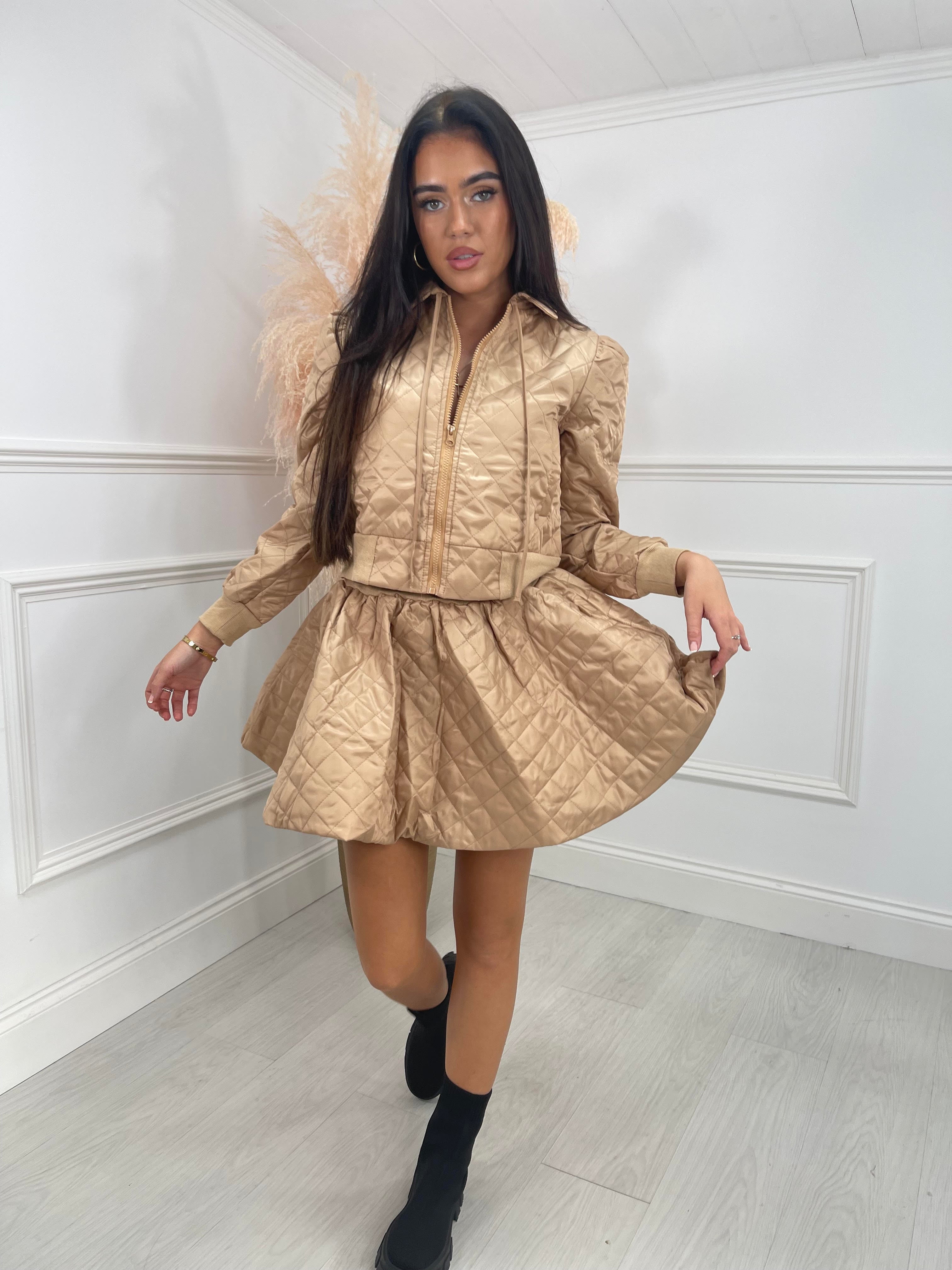 Quilted Skirt Co-Ord - Beige